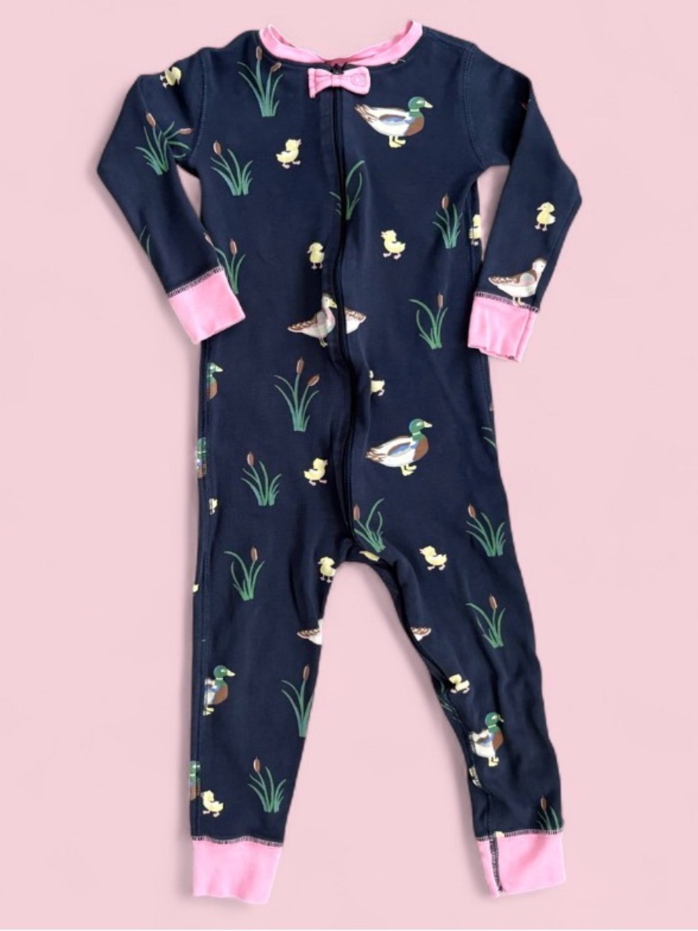 The Beaufort Bonnet Company Navy Duck Print Pima Cotton Sleeper Pajamas Sz 3T